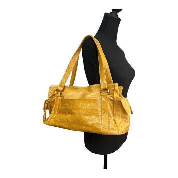 MARNIE BUGS Label Vintage Mustard Gold leather satchel or tote - Picture 6 of 10